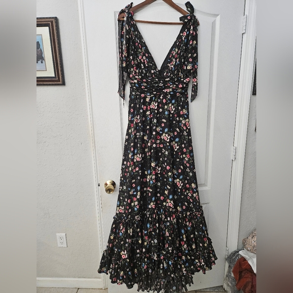 MAC DUGGAL Black Floral Sleeveless Tie Bows 50657 DRESS Sz 6 NWT - Picture 3 of 11